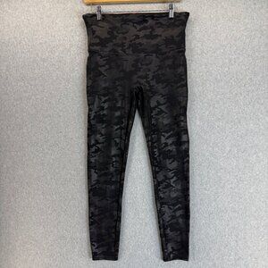 Spanx‎ Womens Black Silver Gray Camo Leggings Athletic Workout Womens Size XL
